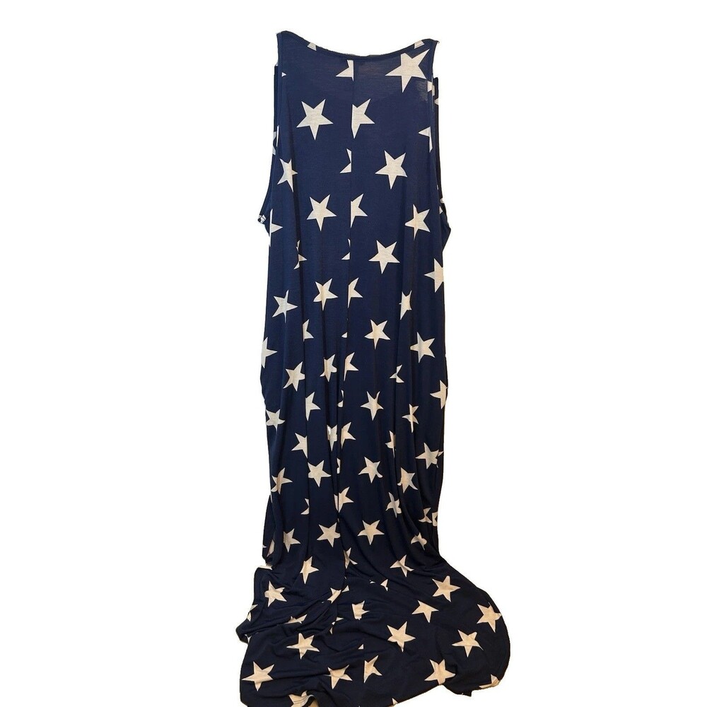 Heimish U.S.A. Women’s 2XL Navy Blue White Stars Maxi Dress Sleeveless Pockets - Picture 13 of 13